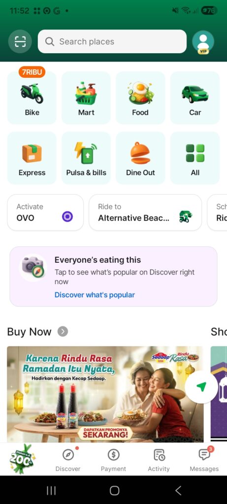interface de l'application grab