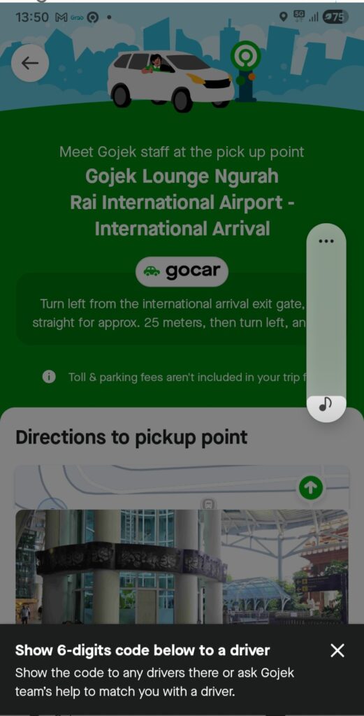 interface de l'application grab à l'aeroport à Bali